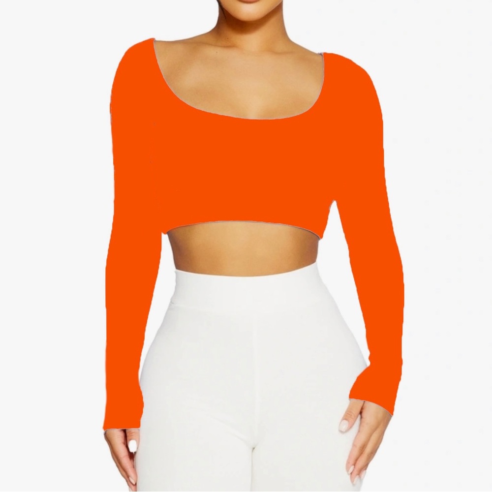 NWT Naked Wardrobe Orange Scoop Neck Long Sleeve Crop Top Large
